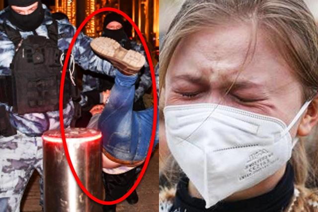 <strong>모스크바</strong>에서 반전 시위 참가한 시위대 구타하는 러시아 경찰이 벌인 행동