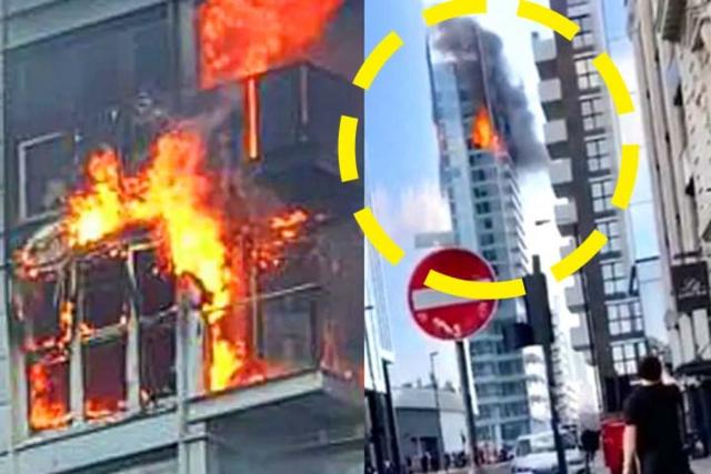 런던 한복판 화재로 23층 <strong>유리창</strong> 바닥으로 떨어졌다는 현장 사진