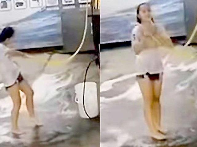 ‘<strong>세차장</strong>에서 샤워’ CCTV에 포착된 핫팬츠 여성, 알고 보니…