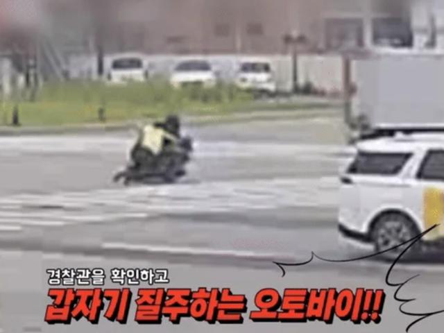 "경찰 매단 채 질주" 무등록 <strong>오토바이</strong>, 결국 꽈당…아찔했던 순간[영상]