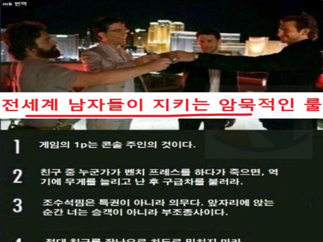 전세계 남자들이 지키는 암묵적인 룰 <strong>15</strong>가지