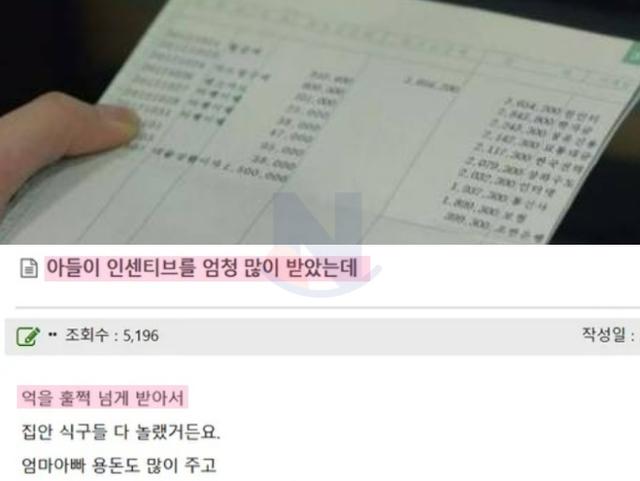 <strong>아들</strong>이 인센티브를 진짜 많이 받았는데....