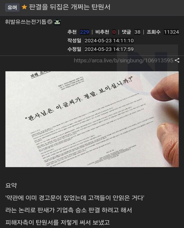 전체 판결을 뒤집은 <strong>개</strong>쩌는 탄원서