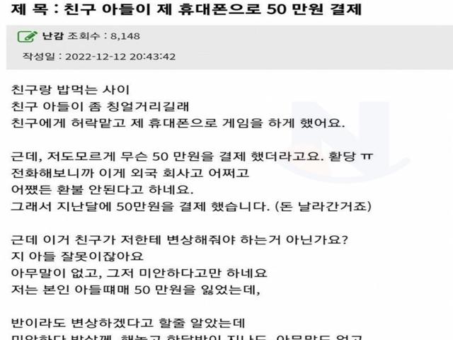 친구 아들<strong>이</strong> 50만원 결제