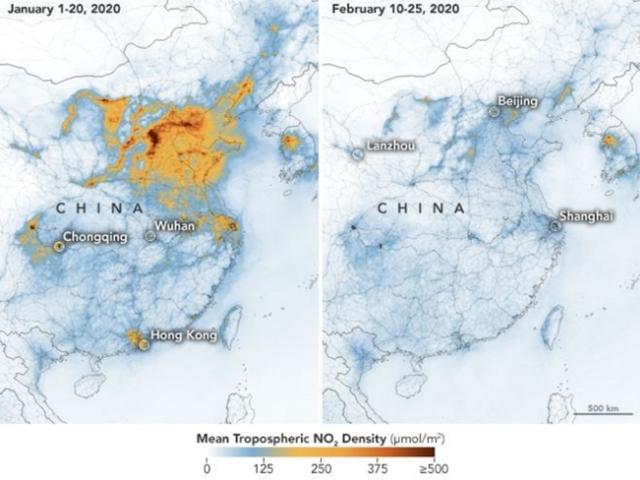 "이런 중국 처음" 코로나에 공기 '깨끗'…나사, 위성사진 공개